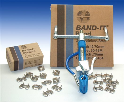 Exemplaire exposé: bande Band-It, boucles Band-It, outil de montage