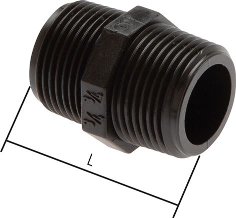 Exemplaire exposé: Double manchon avec filetage cylindrique, polypropylène