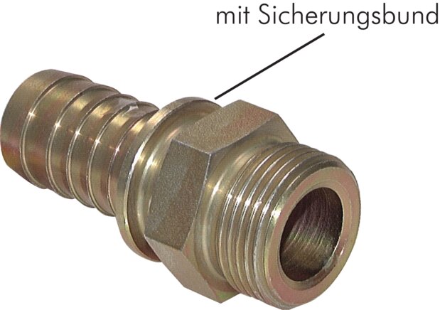 Exemplaire exposé: Embouts à filetage mâle avec filetage cylindrique et collier de sécurité, acier galvanisé