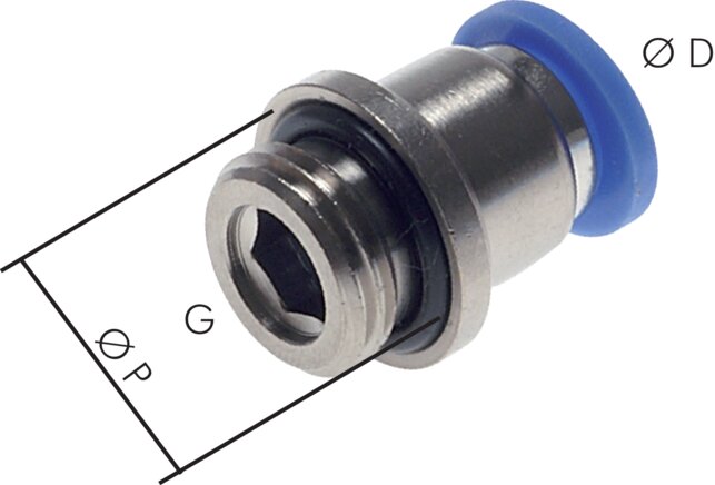 Exemplaire exposé: raccord enfichable droit avec corps rond et filetage cylindrique