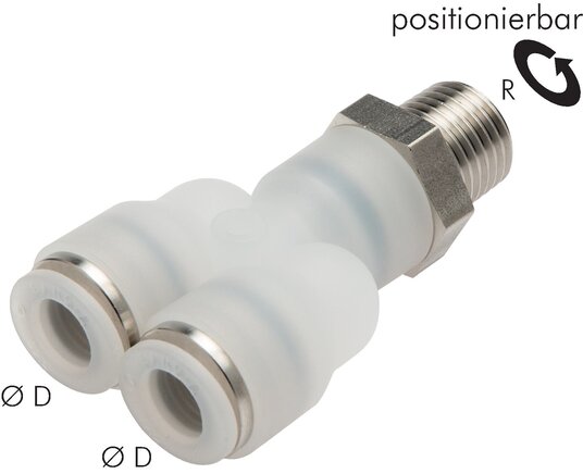 Exemplaire exposé: Raccord instantané en Y avec filetage conique, PVDF