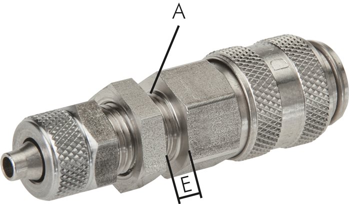 Exemplaire exposé: Coupleur avec écrou-raccord et filetage passe-cloison, acier inoxydable