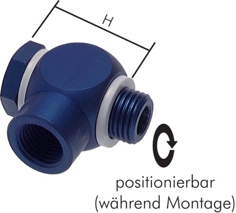 Exemplaire exposé: Raccord à vis coudé avec filetage femelle cylindrique (vis creuse), aluminium