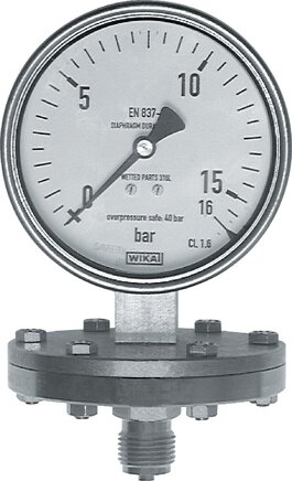 Exemplaire exposé: Manomètre à ressort plat vertical, acier inoxydable