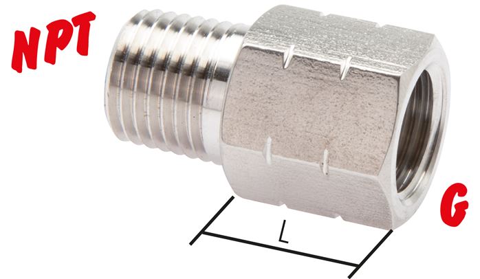 Exemplaire exposé: Embout de réduction avec filetage NPT / filetage G, 1.4571