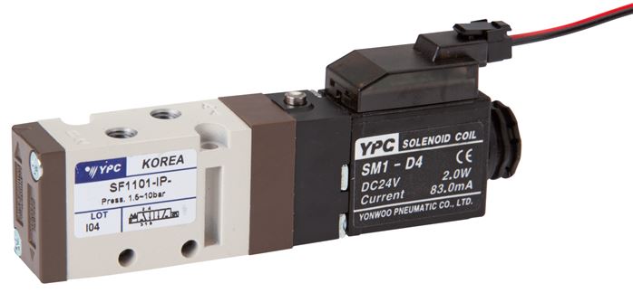 Exemplaire exposé: Électrovanne 5/2 voies avec retour en position initiale à ressort avec fiche carrée SY100